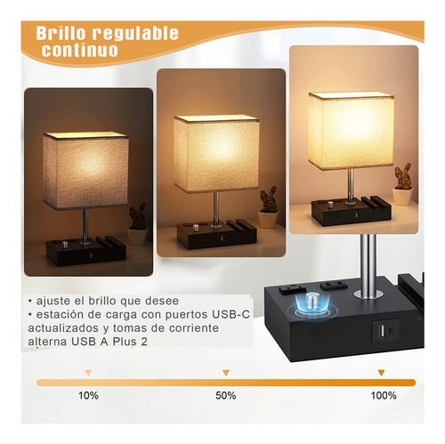 Lamparas De Mesa Lámparas De Buró Con Bulbo Led Y 2 Usb Beige Cañamo