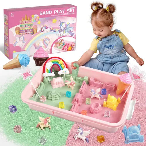Set De Arena Mágica Sensorial Con Castillo Y Unicornio – Weilin, Incluye 2.3 Lbs De Arena Cinética Y Accesorios, Para Niños +3 Años