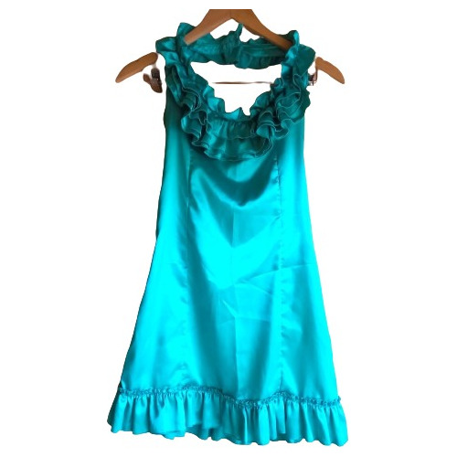 Vestido Solero Peuque Noche Fiesta Satén Verde Talle S