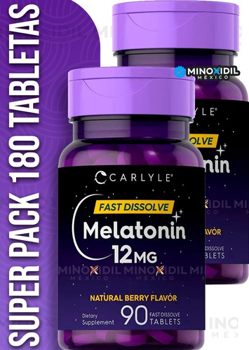 Super Pack Melatonina 180 Tabletas 12mg Máxima Potencia Alta Sabor Berry