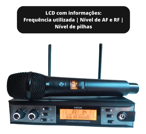Microfones Dinâmico Cardióide Sem Fio Kadosh K-402m Cor Preto