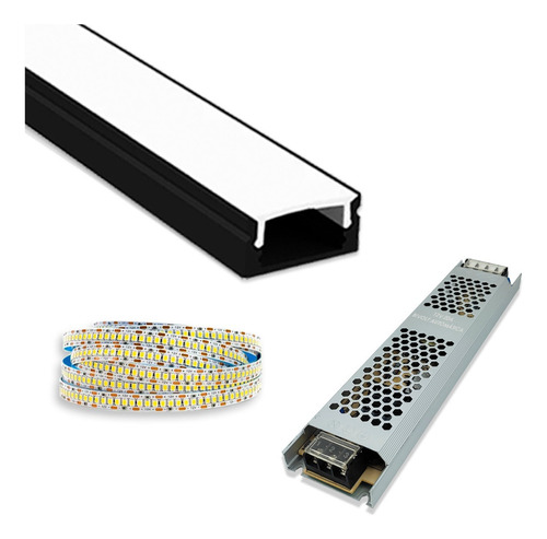 Kit 8 Barras Slim Sobrepor Com Fita 240 Leds/m E Fonte Cor Da Luz Preto Branco-frio Tensão De Operação 12v 110v/220v