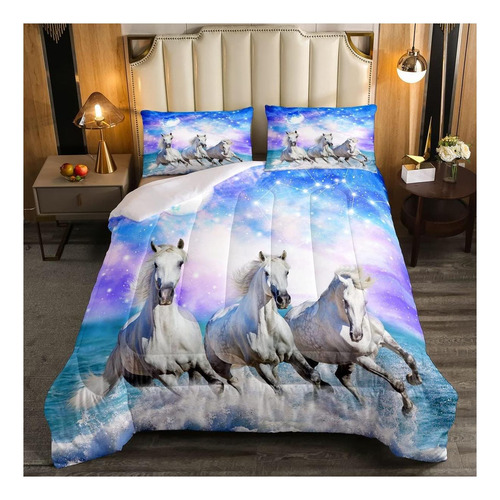 Juego De Ropa De Cama De Caballos Feelyou Galaxy White Gallo