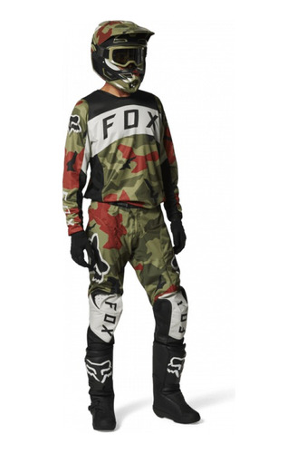 Conjunto Motocross Fox 180 Bnkr Camu Adulto Solomototeam