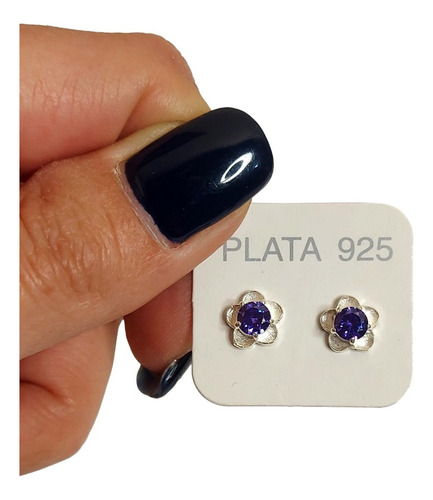 Aros Pasante Flor Con Cubics Plata 925