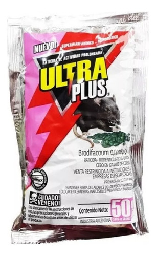 Raticida Veneno Ultra Plus Trigo Ratas Cebo 50g