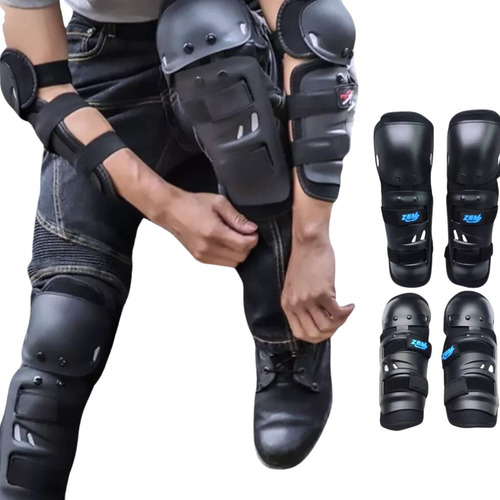 Kit Joelheiras Cotoveleira Caneleira Proteção Moto 4 Pçs Zem Preto