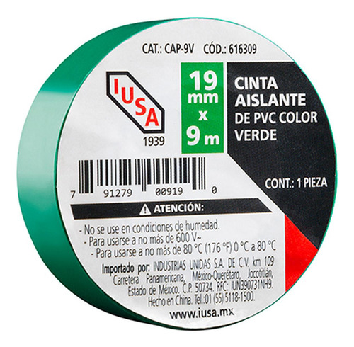 Cinta Aislante 19 Mm X 9 M Verde Verde