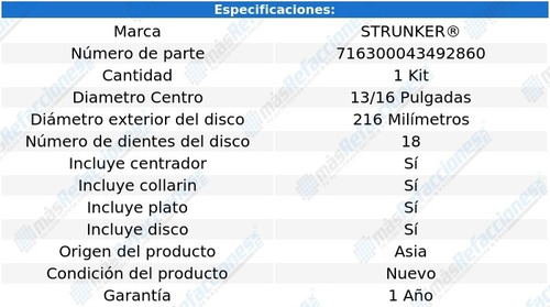 Clutch Dodge Dart L4 2.2l 1983-1989 Strunker