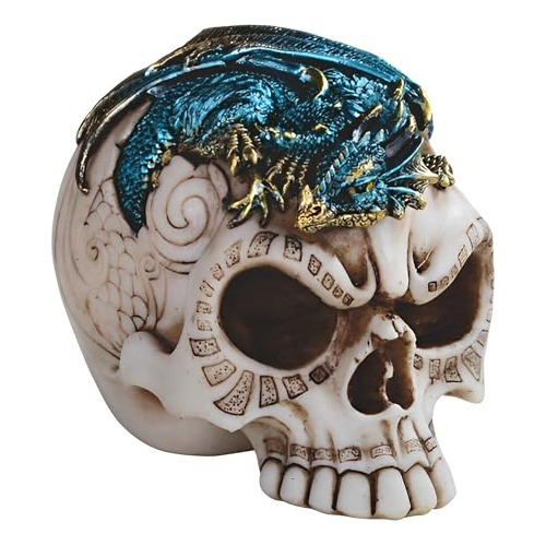Escultura De Cráneo Con Dragón Azulwindowtextdecoration
