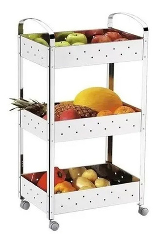 Imagem 5 de 6 de Fruteira De Aço Inox 3 Andares C/ Rodízio