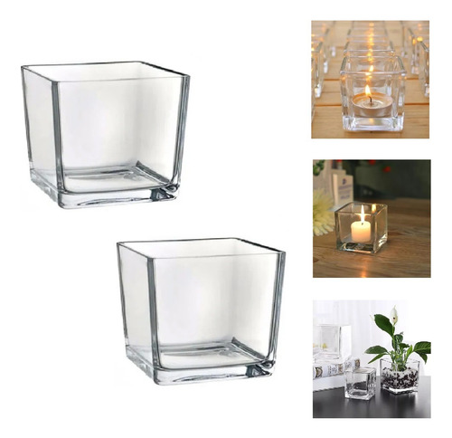 2 Castiçal De Vidro Porta Velas Kit Enfeite Decoração