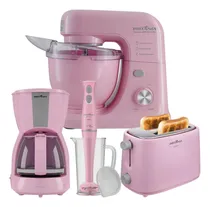 Comprar Kit Cozinha Batedeira+cafeteira+torradeira+mixer Rosa 127v