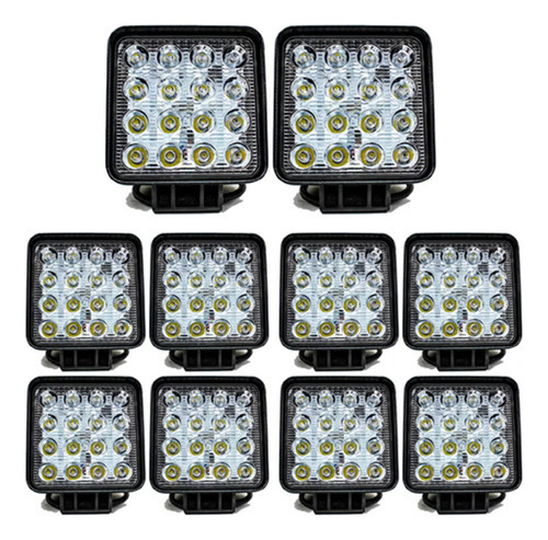 Kit 10 Farol Led Quadrado Reforçado 16 Led 48w Jeep Caminhão