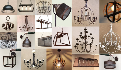 Colgante Industrial Nórdico 3 L Madera Chapa Remaches Óxido