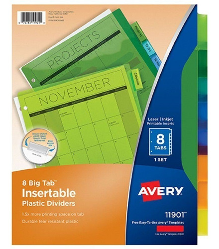 Separador Plástico P/carpeta 8 Pestañas Colores Avery 11901