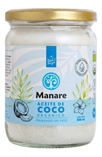 Aceite Coco 100% Orgánico Manare 500 Ml Onlynaturalstore