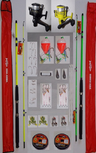 Cañas De Pescar Reel Kit Set Pesca Variada Combo X 2 Pesca