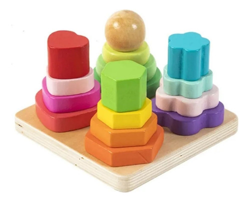 Juego De Madera Encastres X 4 Colores Arcoiris Didactico 