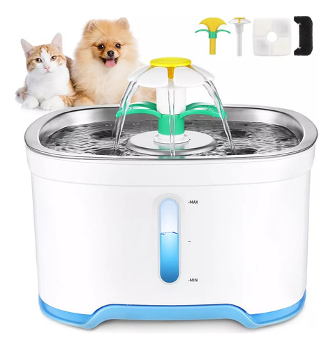 Fuente De Agua Para Gatos Y Perros De 2.5 Lts Acero Inoxidab