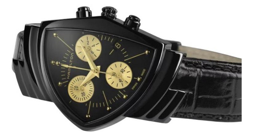 Reloj Hamilton Ventura L Chrono Quartz Unisex H24402730 Correa Negro Bisel Negro Fondo Negro