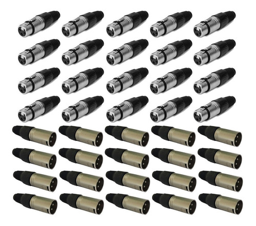 Pack De 40 Conector Metálico Fichas Canon Xlr3 A Cable - 20 Machos Mas 20 Hembras - Artekit Pro Excelente Calidad
