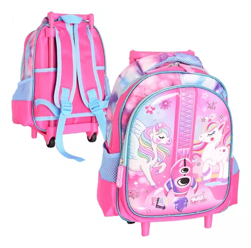 Mochila Escolar Niña Con Ruedas Y Luz Unicornio Luminares