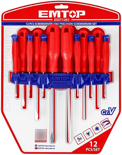 Set 12 Destornillador Precision Emtop Pl Ph Tx Cr-v Esst1201