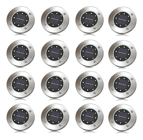 100 Lampada Jardim Assoalho Luminaria Chão Piso Solar Led Cúpula Prateado Estrutura Preto