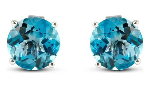 Broqueles Bizzarro Oro Blanco 14k Con Topacio London Blue