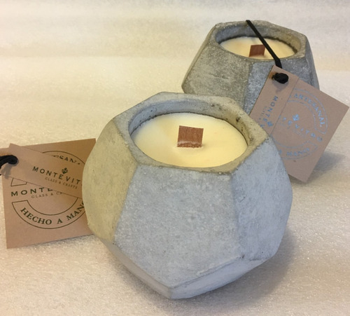 2 Velas Hexágono Base Concreto Monte Vitro Ecológicas