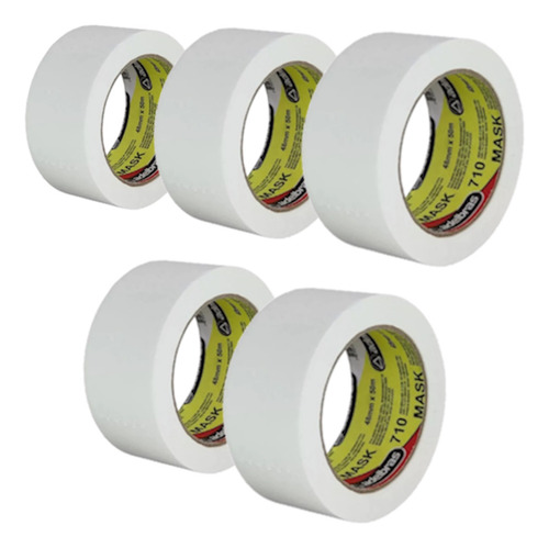 Kit Fitas Crepe Adelbras 48mm X 50m Mask 710 5 Rolos Largo Branco Lisa
