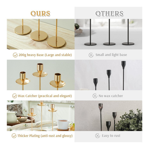 Candelabros De Oro Francés Con Protectores Contra Goteo, 3 Oro Moderno.