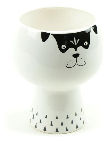 Vaso Floreira De Cerâmica Cachorro Branco E Preto