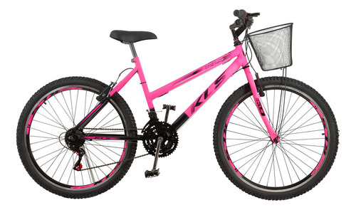 Bicicleta Aro 26 Mtb Bi-color Feminina 21 Marchas Com Cesta Cor Rosa/preto Tamanho Do Quadro 17