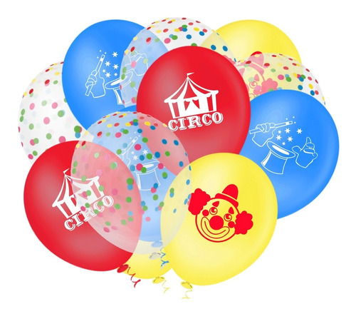 50 Balão (bexiga) Festa Circo N09 C/ Palhaço/magico/confete 