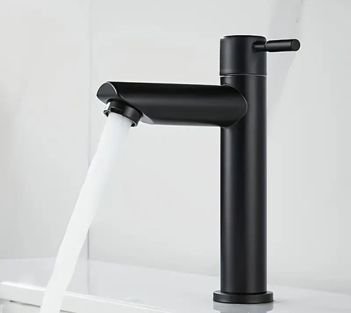 Llave Lavatorio Simple Negra Moderna Cuadrada