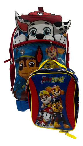 Mochila Paw Patrol Con Llantas Gel Lonchera Y Color Azul Diseño De La Tela Marshall