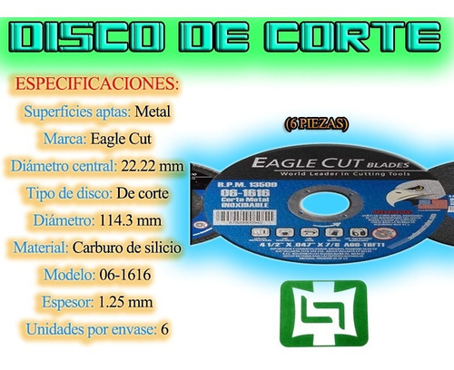 Disco De Corte 4 1/2  Acero Inoxidable (eagle Cut) 12 Piezas
