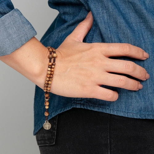Pulseira Terço Unisex Em Madeira Preta Ou Imbuia Com Fecho Comprimento 21 Cm Diâmetro 2 Cm