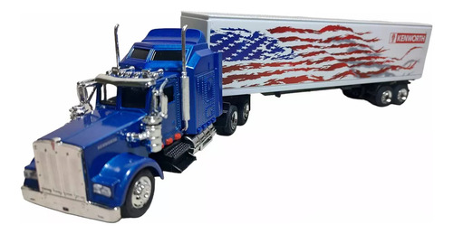 Trailer Kenworth W900 Caja Seca New Ray 1:43 Color Azul Bandera Usa