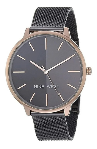 Nine West Nw/1981 Reloj De Pulsera De Malla 1981rty Color de la correa Negro / Black