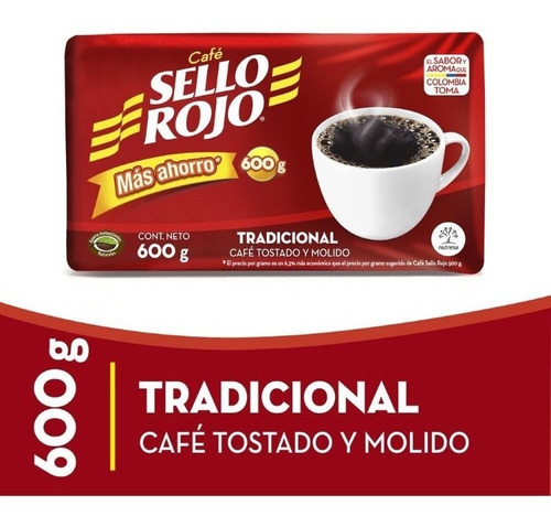 Café Sello Rojo Molido 1,200kg (2 De 600grs) 100% Colombiano