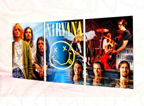 Cuadro Moderno Tríptico - Nirvana Kurt Cobain
