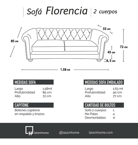 Sofa Florencia 2 Cuerpos Lino - Latam Home