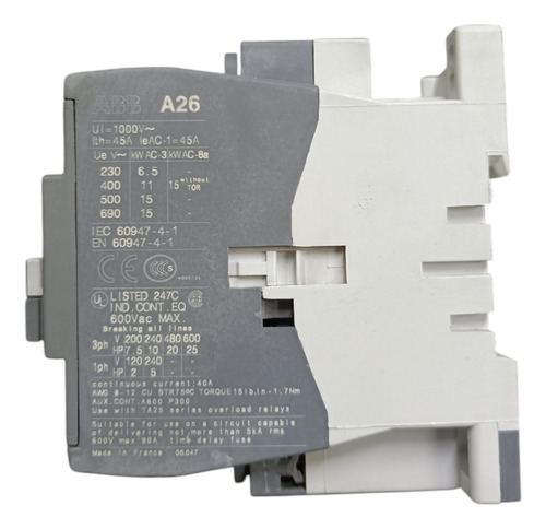 Contactor Magnético Abb A26-30-10 Bobina 110vac, 26amp