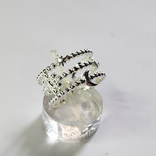 Anillo Luna Y Estrellas Acero Blanco Con Caja Para Regalo Plateado 18