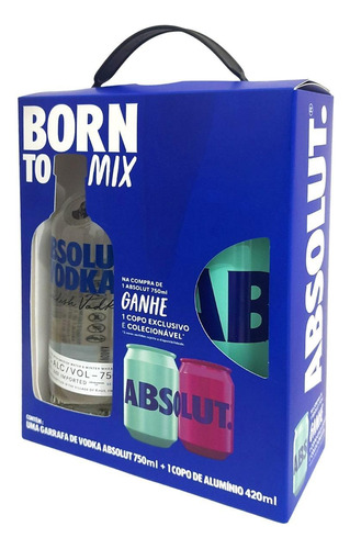 Kit Vodka Absolut Natural 750ml E Copo Colecionável Alumínio