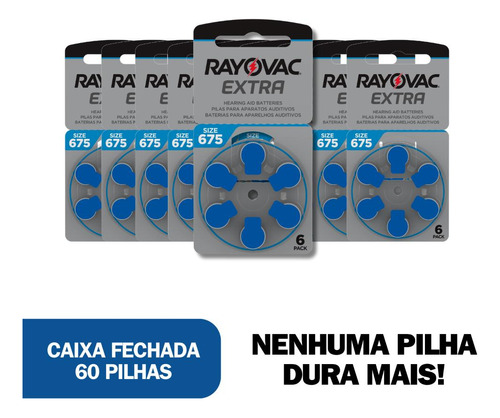 60 Pilhas Auditivas 675 - Rayovac Dura Mais