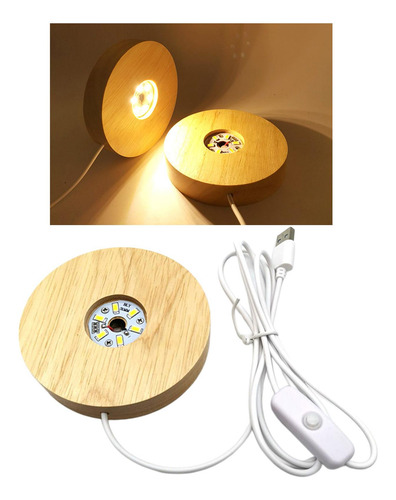 Lámpara De Con Base De Madera Led Con Puerto Luz 100mm_warm